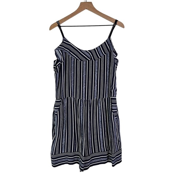 NEW Loft Stripe Romper 14 Navy Blue Crepe Flowy NWT - Picture 1 of 10
